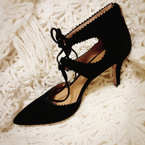 Black Suede Lace Up Heels (3½) by Arturo Chiang - Picture 2 of 16
